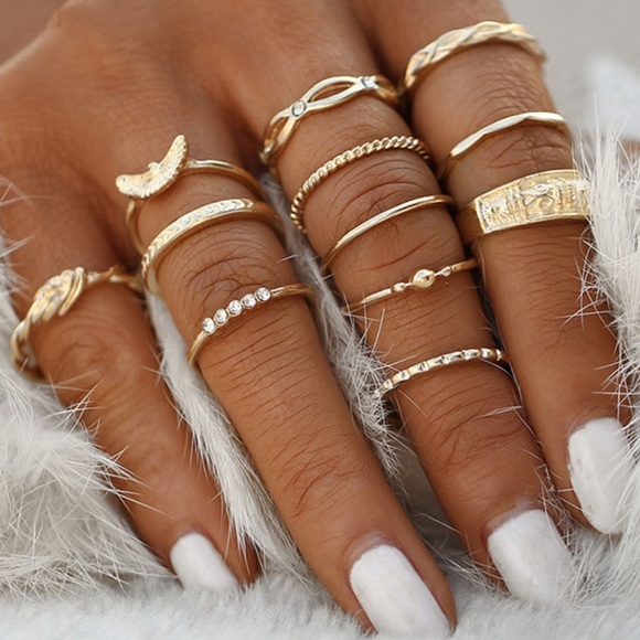 NEW Gold Boho 12 Pieces Rings Set - Picture 1 of 1